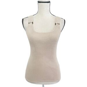 Ecru Sleeveless Beige Square Neck Ribbed Knit Tank Top Size M